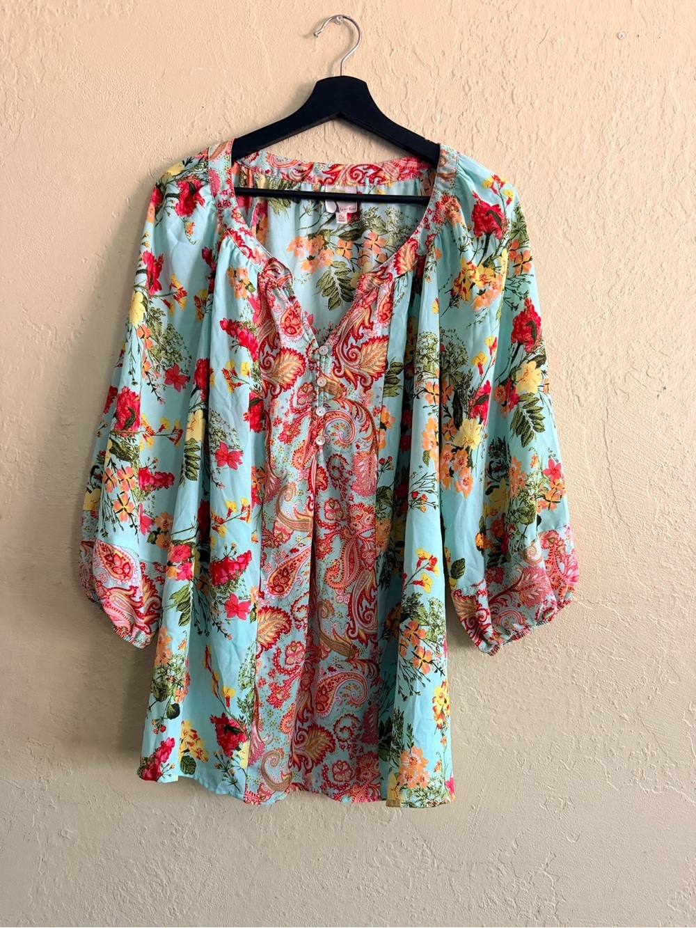fig and flower Light Blue Floral Paisley V-Neck Blouse